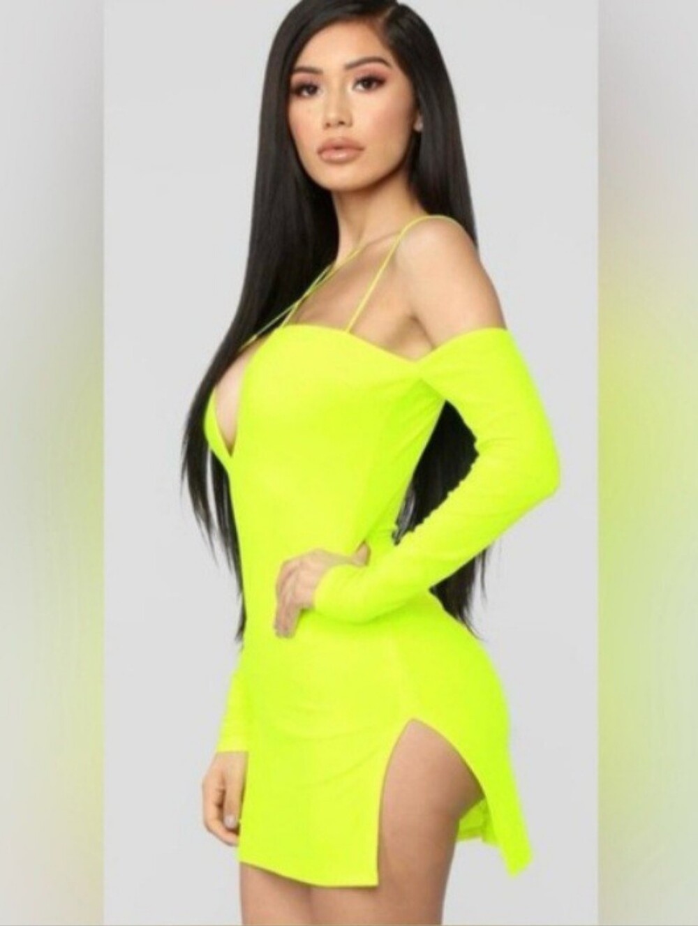 💛Fashion Nova💛 💛Neon Lime Off-Shoulder Bodycon Mini Dress💛